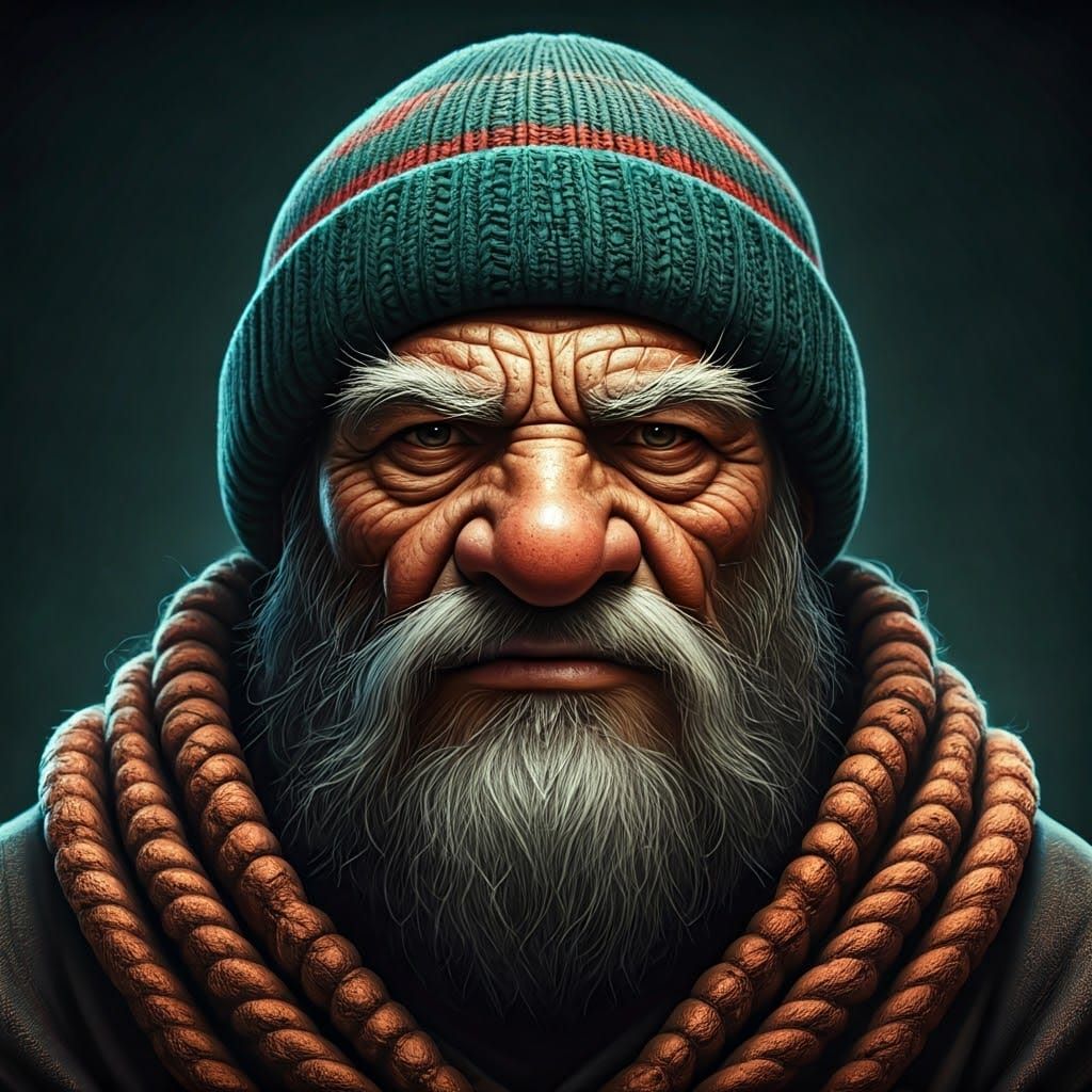 Ancient Dwarf Monk in Intricate Beanie