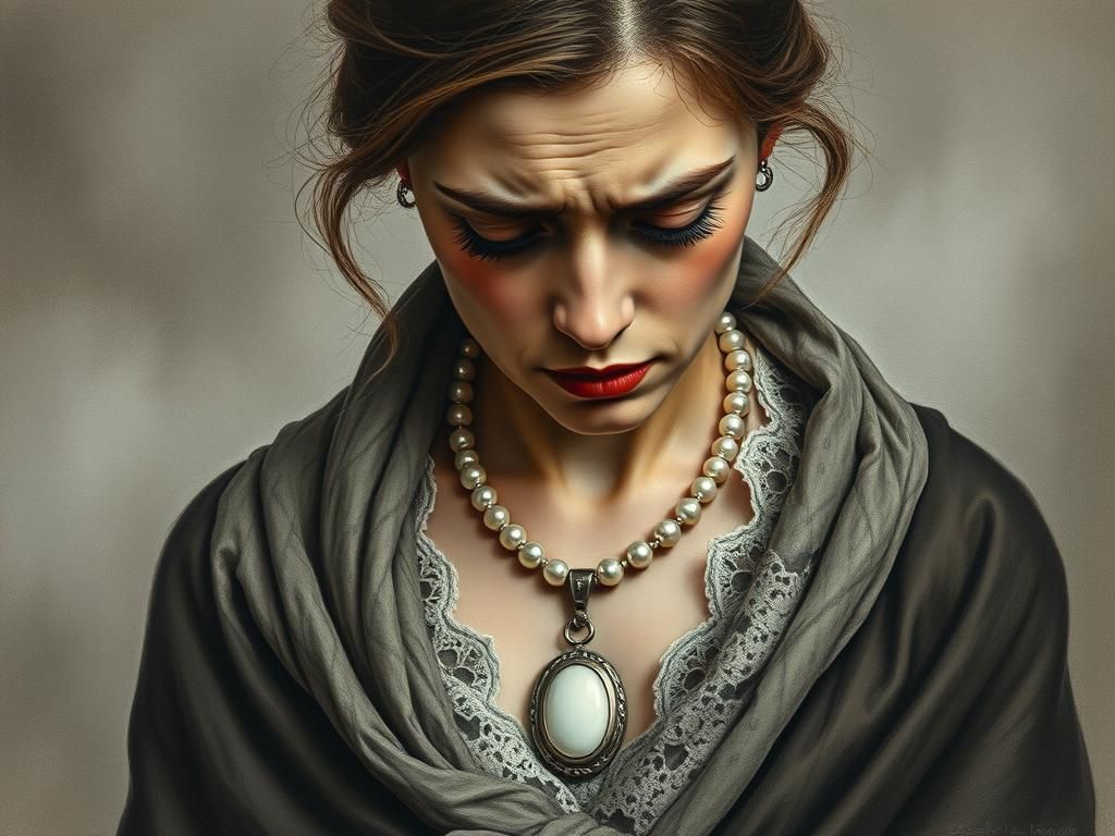 Sorrowful Woman: Expressive Charcoal Portrait on Cotton Pape...