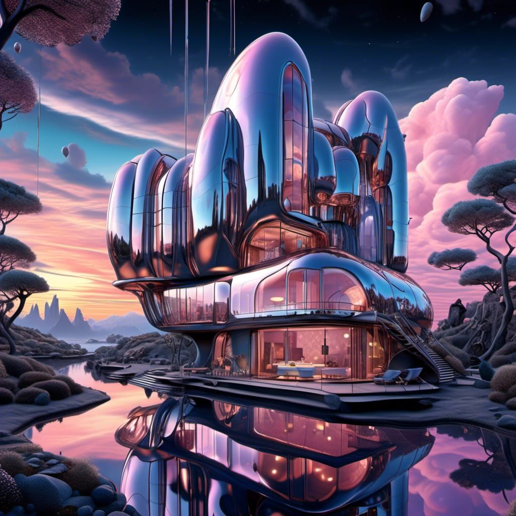Retro Futurism Landscape in Sorayama Style