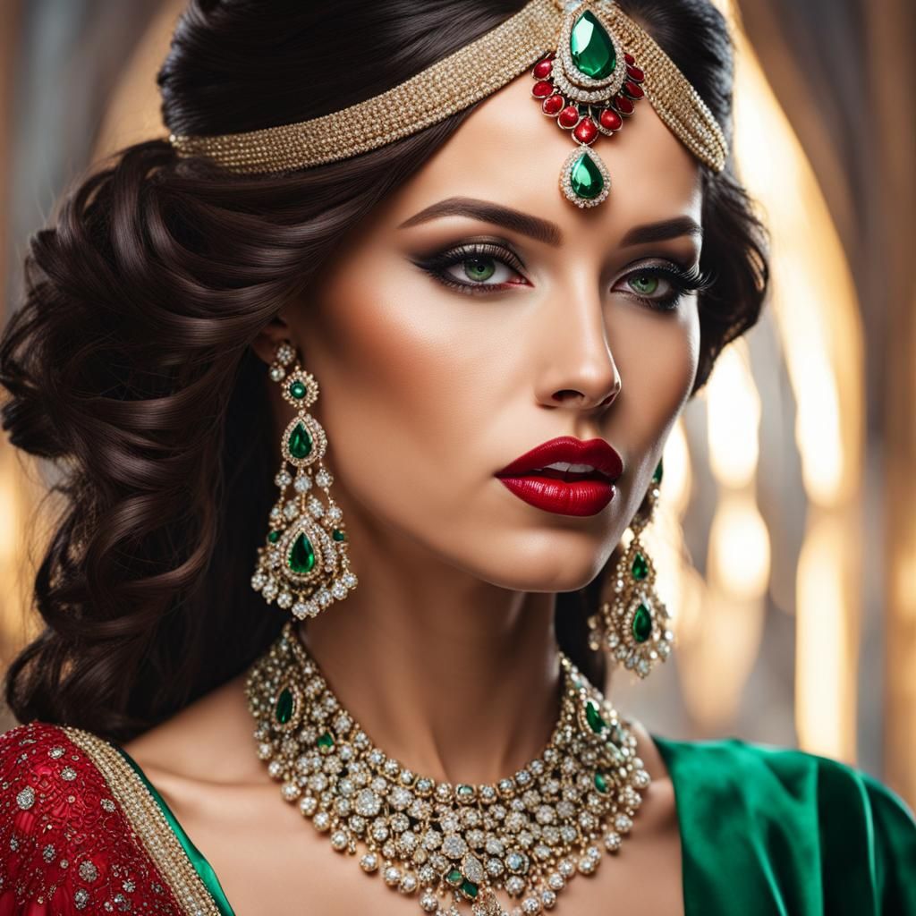 Portrait of a Beautiful Woman with Diamond Jewelry