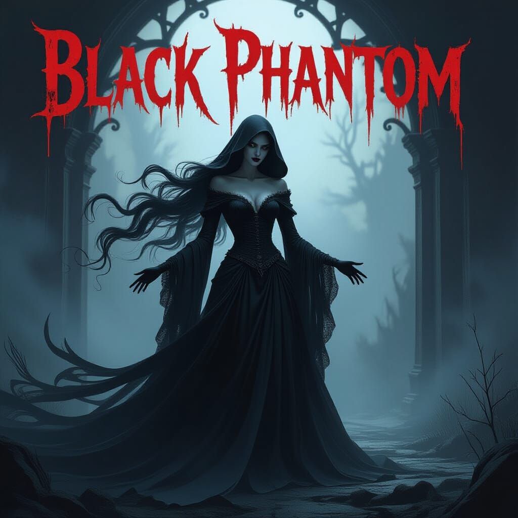 Black Phantom Woman in Gothic Fantasy Art Style