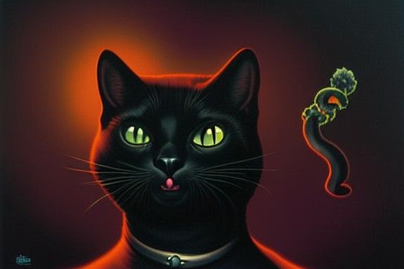 Gothic Black Cat Smoking Weed, Digital Art