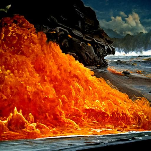 Volcanic Lava Beach Oil Painting