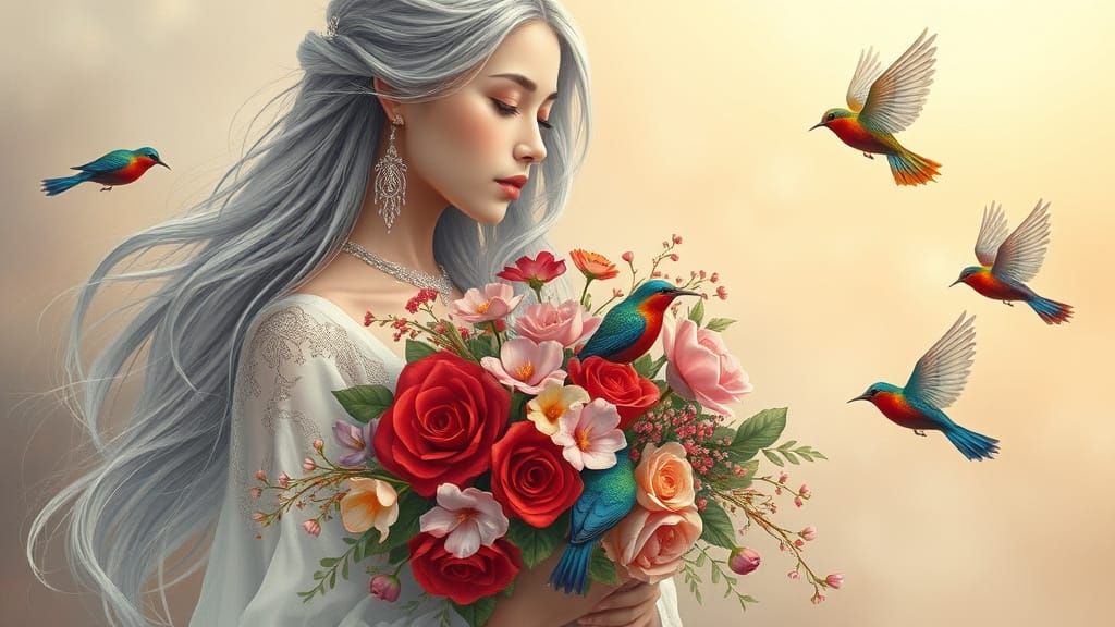 Enchanting Persian Miniature Scene with Serene Woman and Vib...