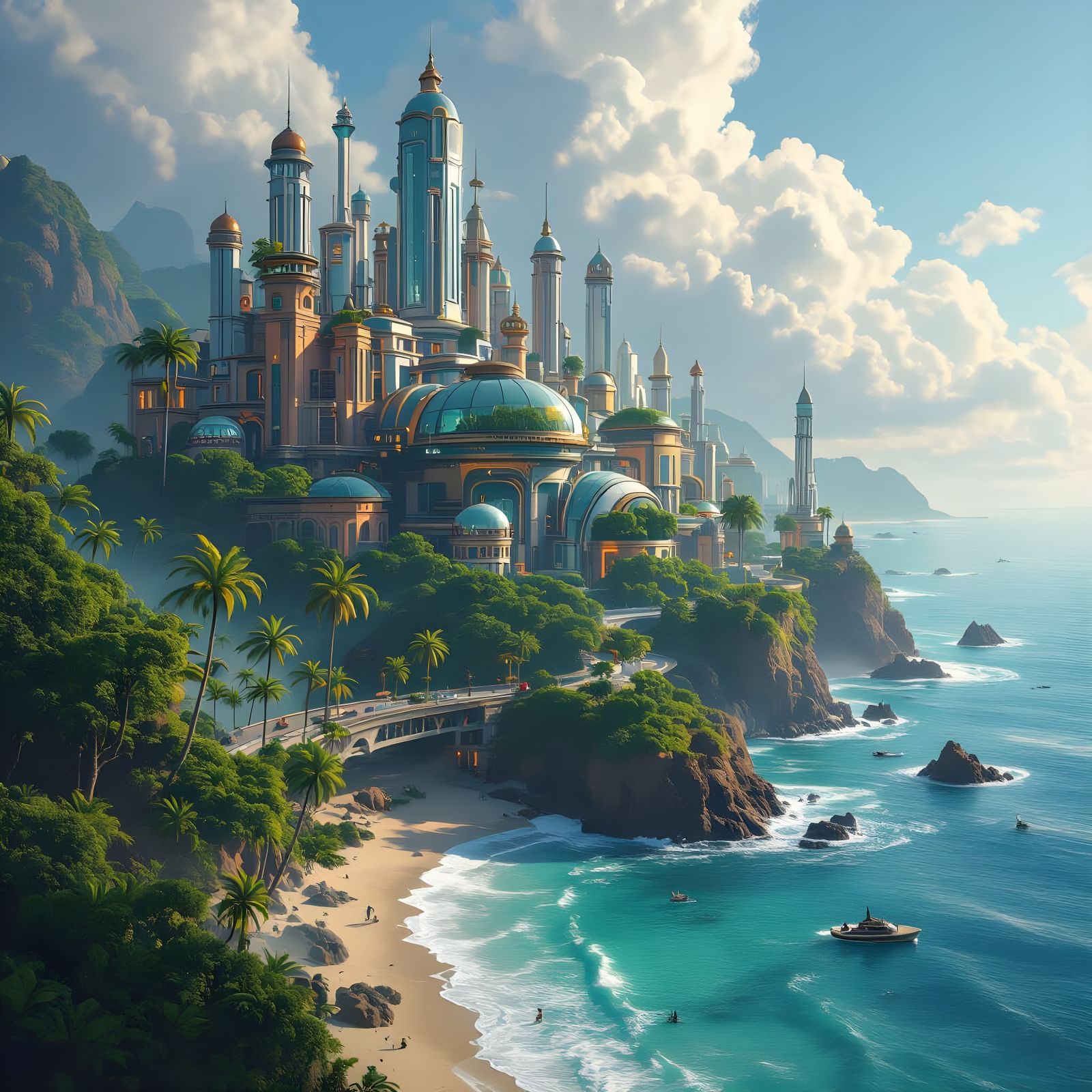 Hyperrealistic Futuristic City Blending Nature and Technolog...