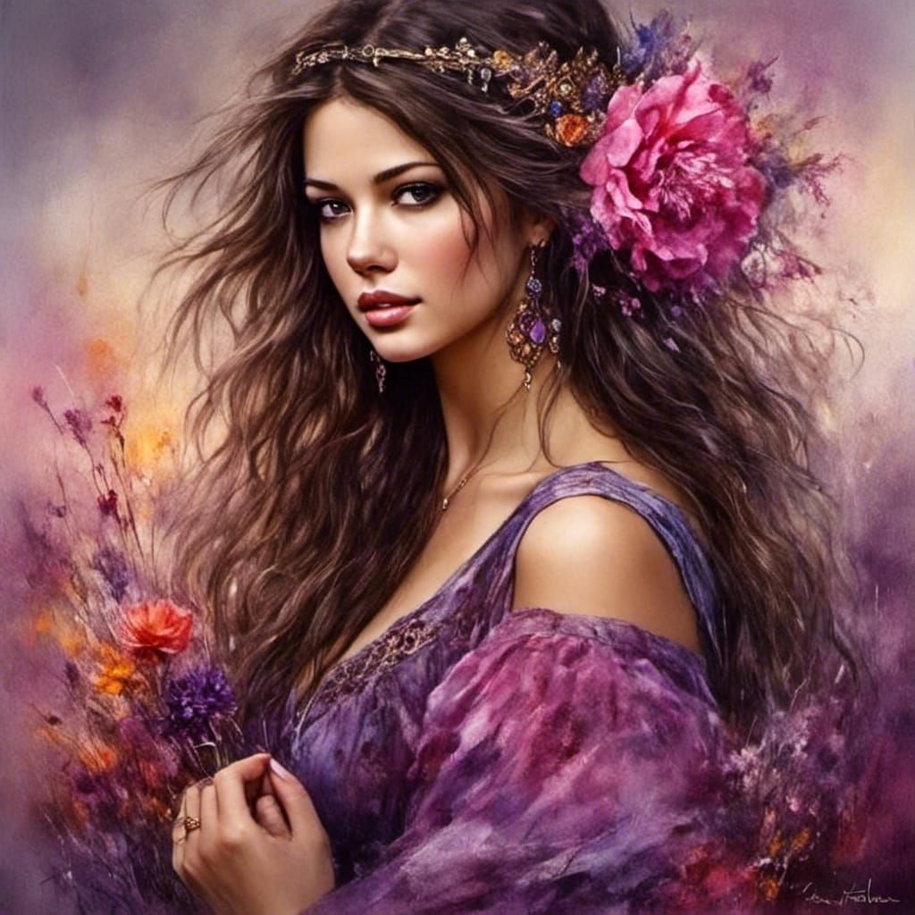 Beautiful Woman with Flower in Multibrot Style