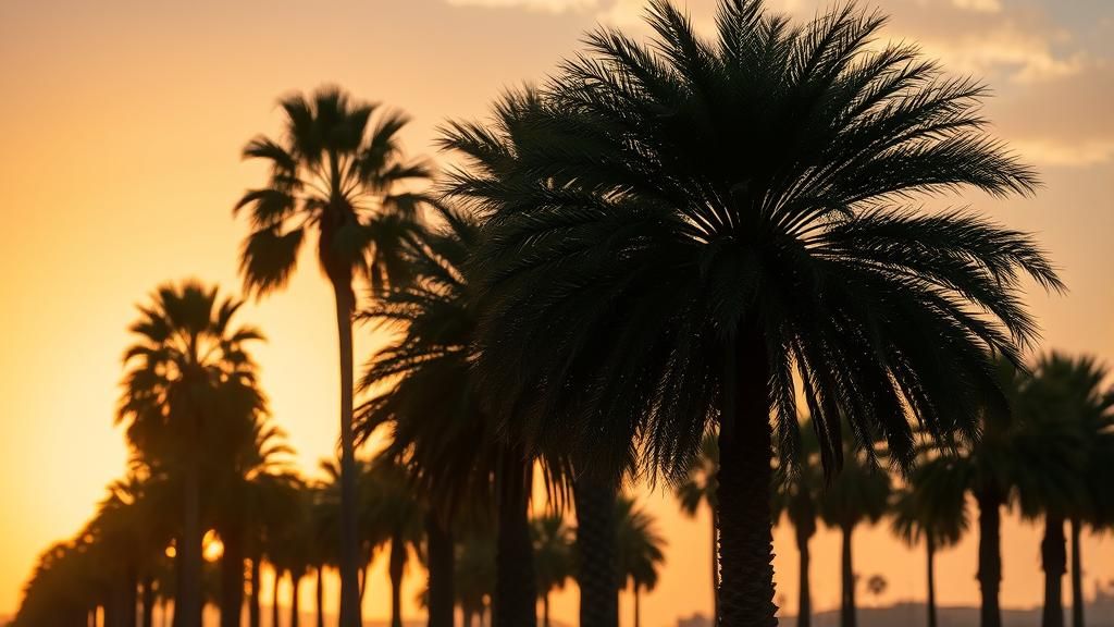 Palm Trees at Golden Hour, Close-Up View