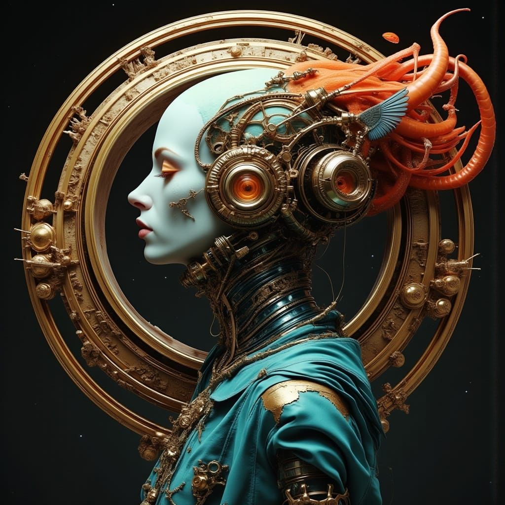 Surreal Cyber Noir Female Cyborg in Baroque Style