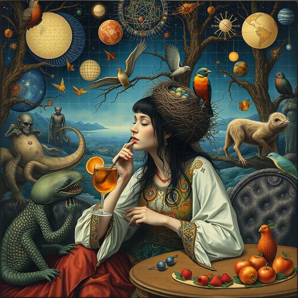 Cosmic Cafe: A Surreal Blend of Art Styles