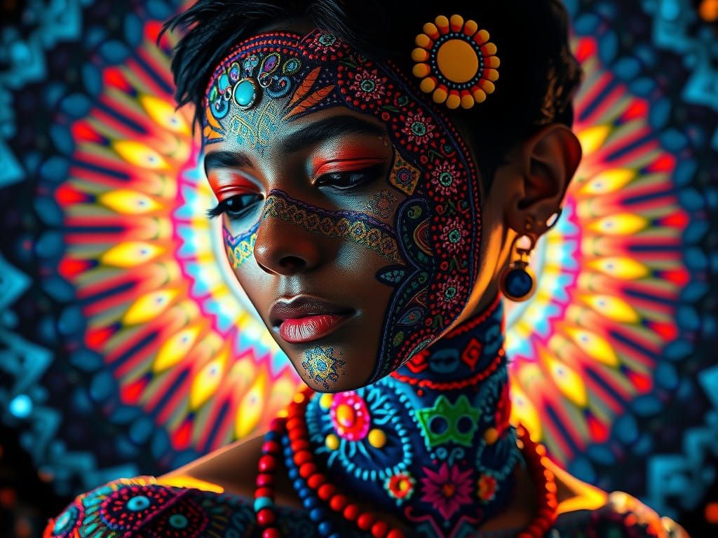 Surreal Portrait in Vibrant Triadic Colors Capturing Inner C...