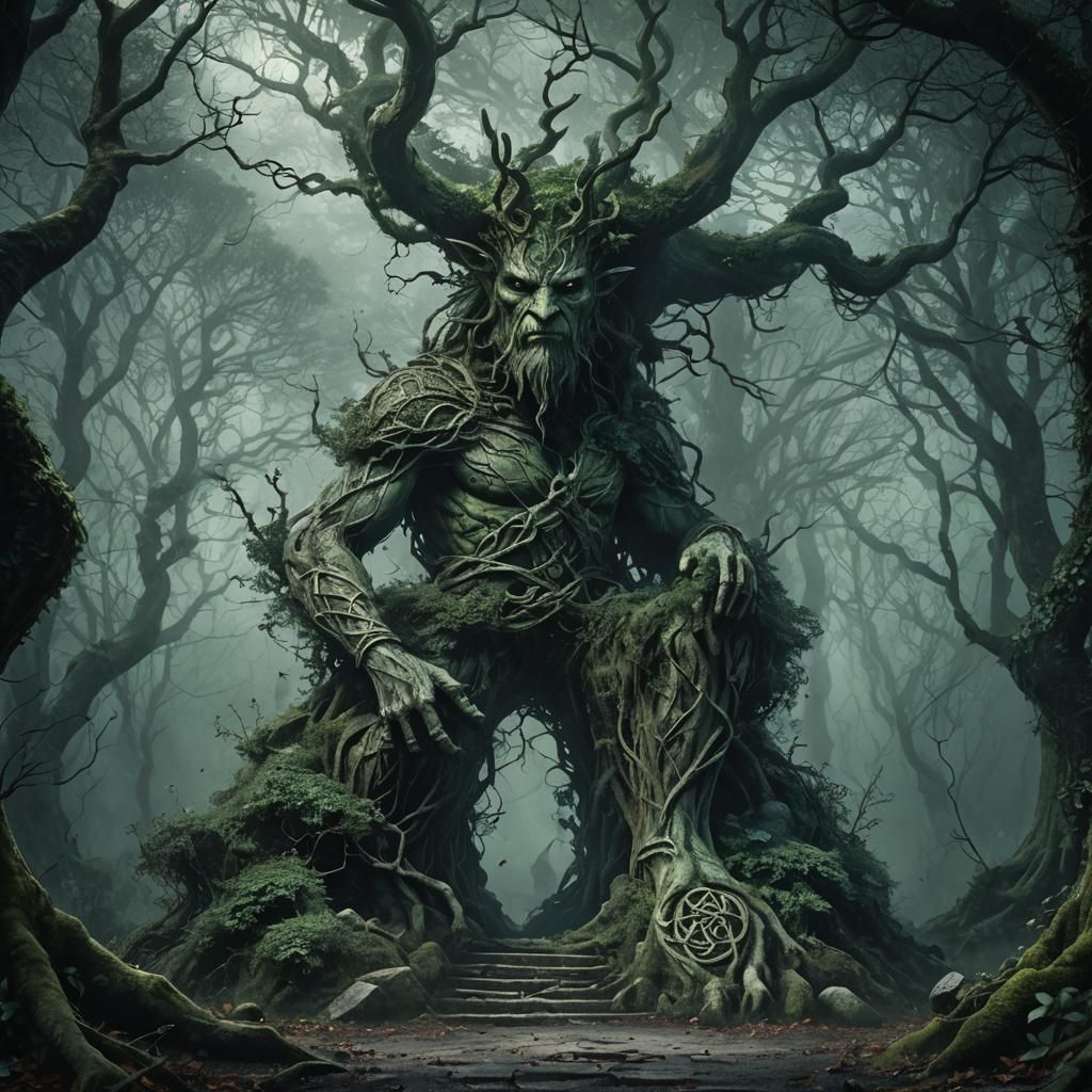 Eerie Forest Guardian in Dark Fantasy Art