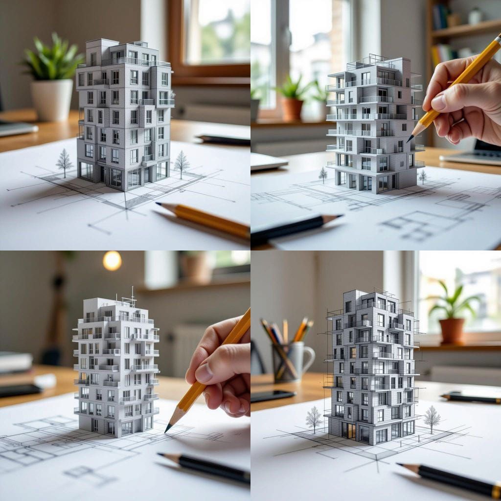 Building Emerges From Pencil Drawing