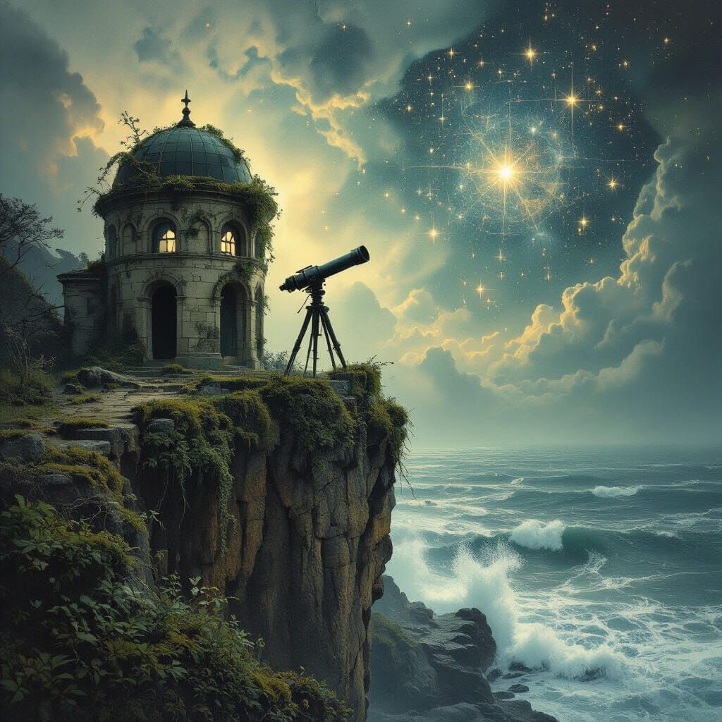 Stormy Victorian Observatory in Collage Style