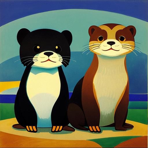Whimsical Otters in Colorful Fauvist Style