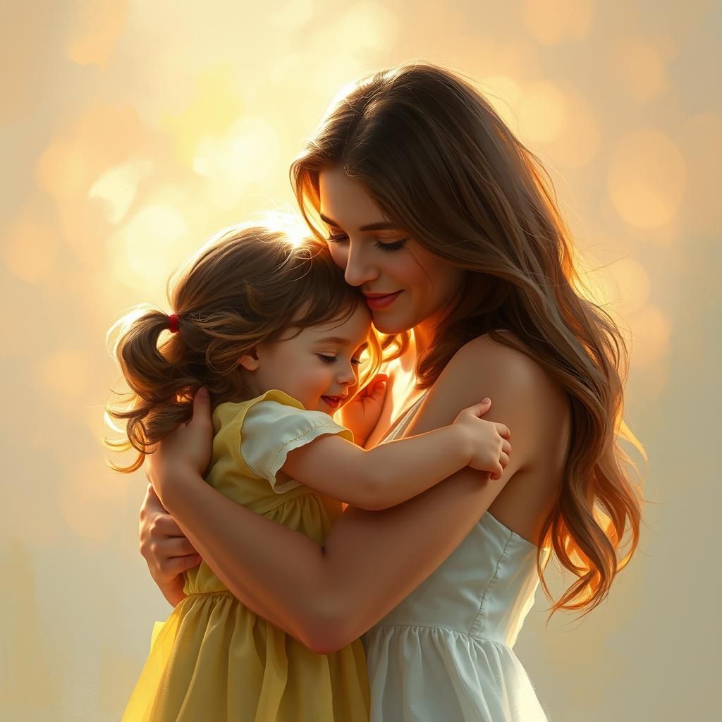 Mother and Daughter Embrace: An Impressionist Moment
