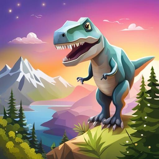 Cute T-Rex 3D Vector Art with Watercolor Effect