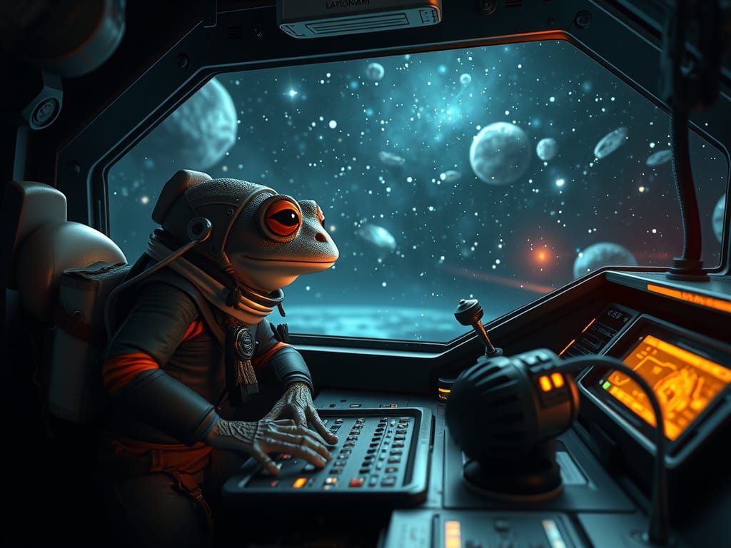 Frog Astronaut Charts Course Through Asteroids