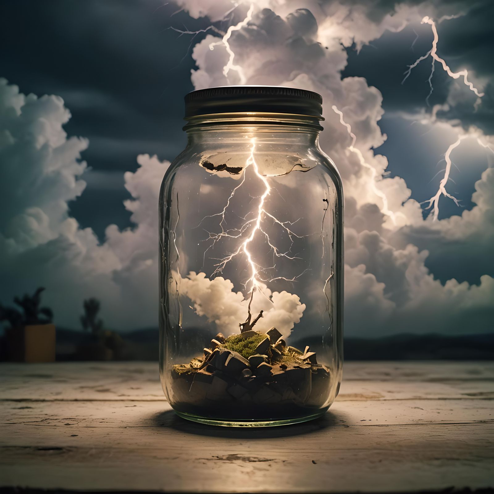 Bottled Lightning Cloud in Antique Jar