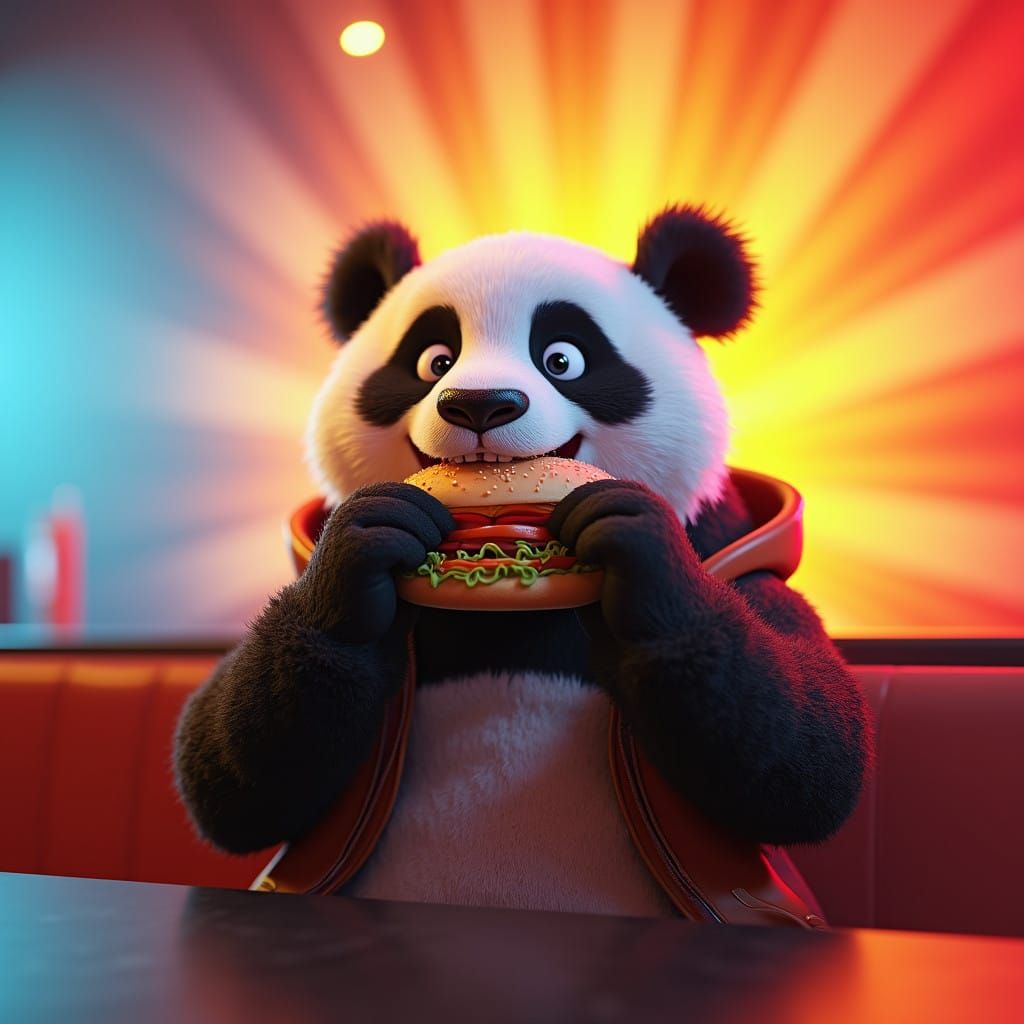 Panda eating a sandwich
