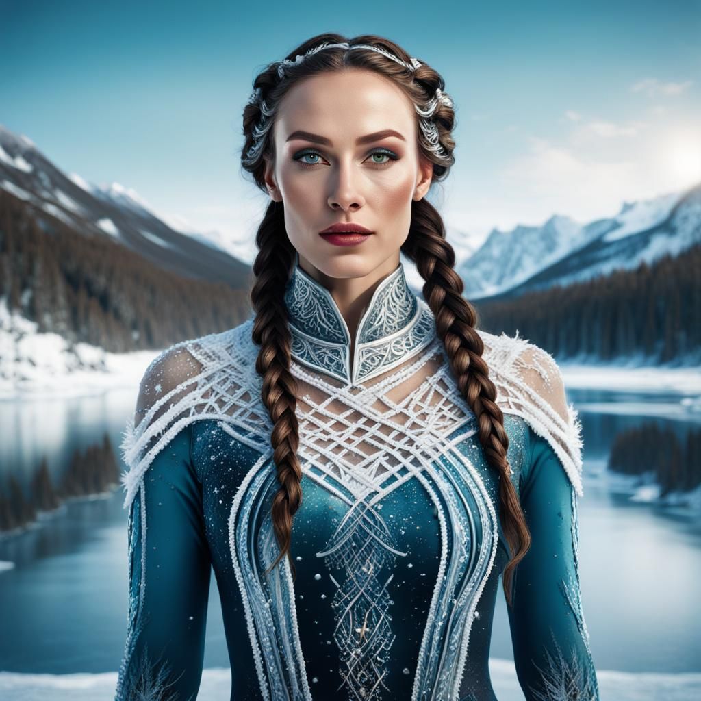 Nordic Ice Skater on Frozen Lake