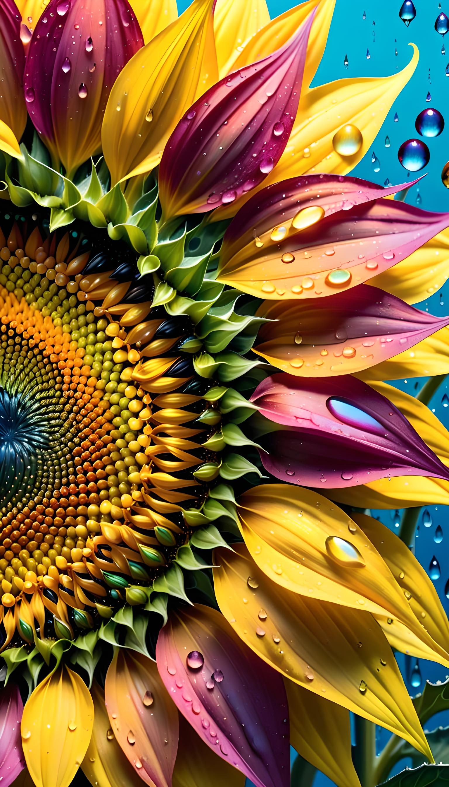 Dewdrops on Sunflower: Serene Abstract Macro Photography