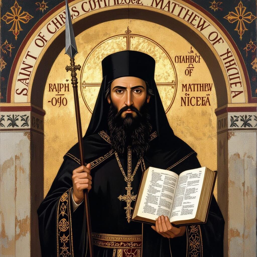 Orthodox Priest Holding Bible with Psalm 91:7 in Icon Style