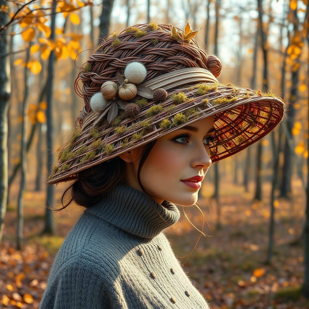 Nordic Fashionista in Autumn Forest Neo-Impressionist Style