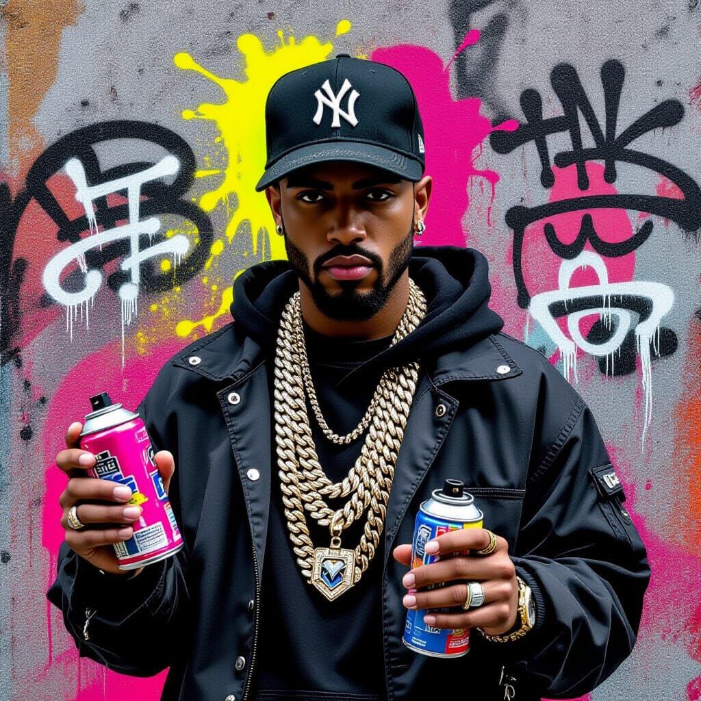 Graffiti Rat with Spray Cans in Haring Style