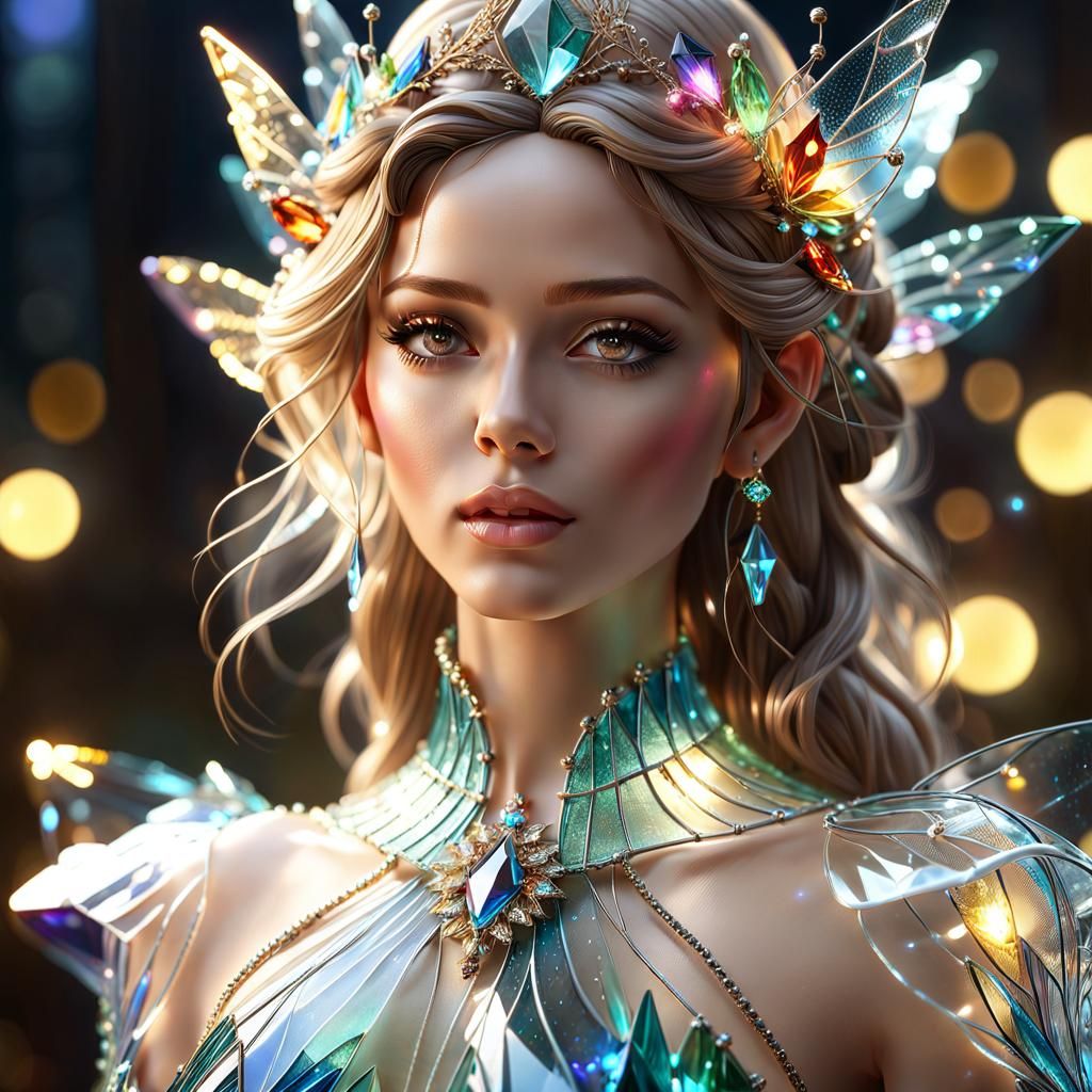 Glass Woman with Jewels and Fairy Lights