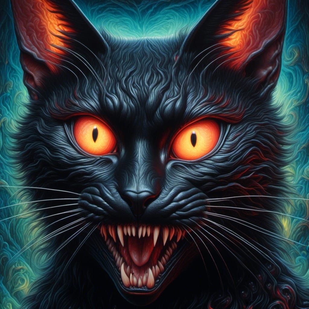 Mystical Black Cat in a Surreal Fauvist Style