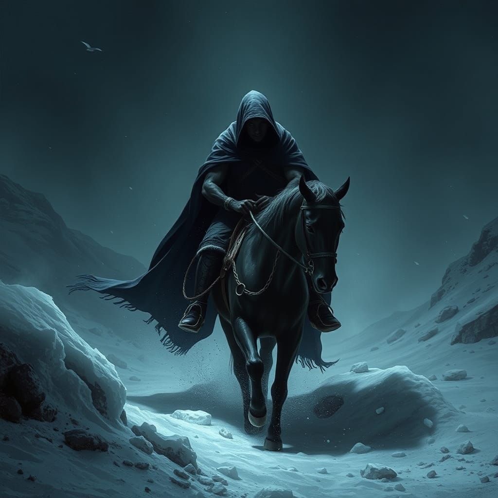 Grim Reaper Rides in a Frozen Landscape