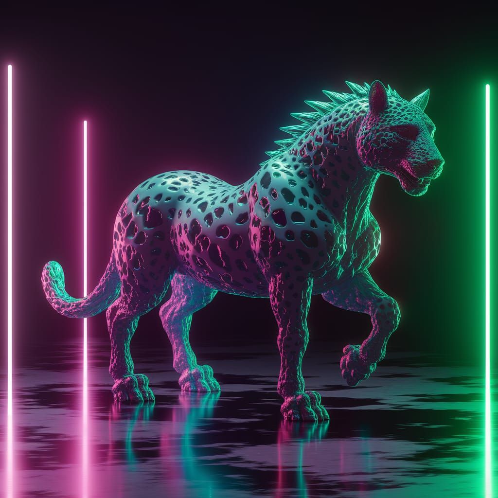 Horse-Leopard Hybrid: Neon Splice Creature in 3D