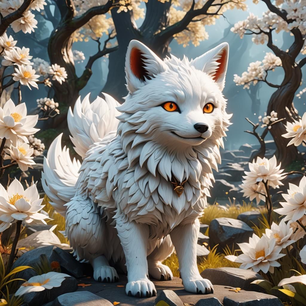 Cute Nine-Tailed Fox in 3D Game Cinematic Style
