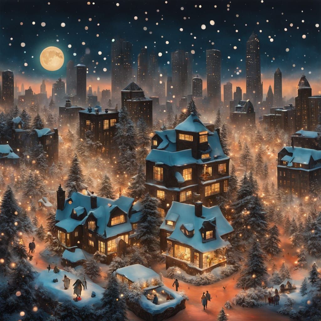 Luminous African Metropolis Under Snowy Futuristic Christmas