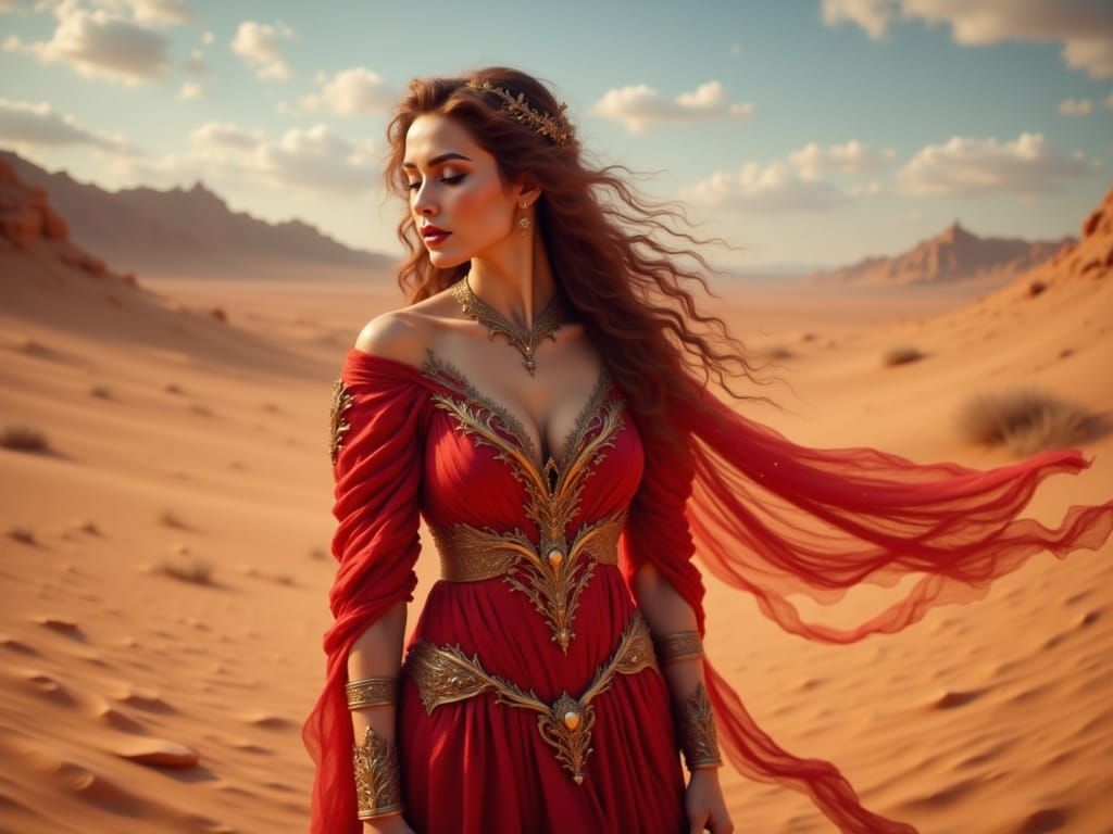 Desert Magician in Red Robes on Plateau