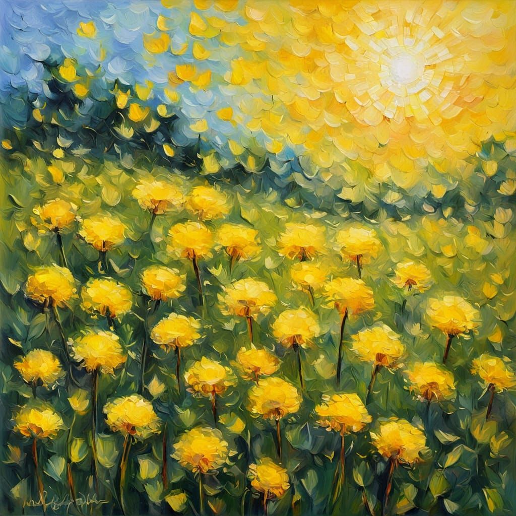 Vibrant Yellow Dandelions in a Spring Meadow