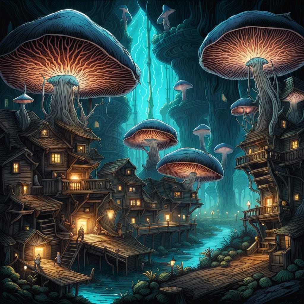 Bioluminescent Mushroom City by Jean Baptiste Monge