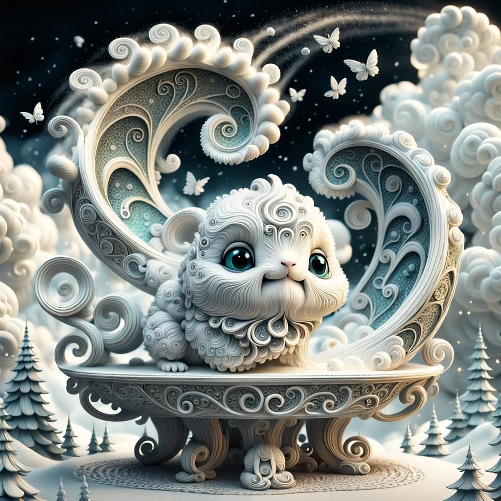 Cute Creatures Create Swirling Cloud in Photorealistic Style