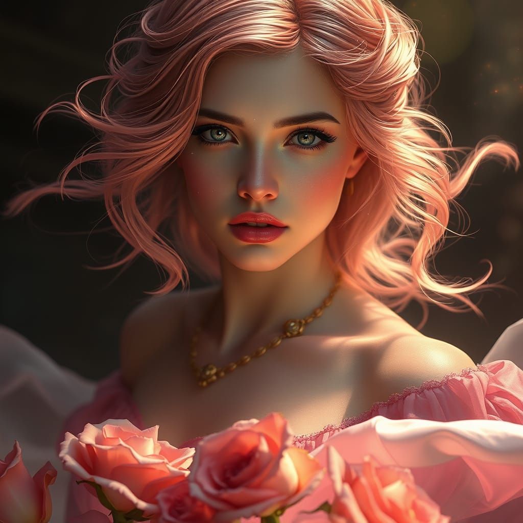 Enchanting Woman with Starlight Skin in Fantasy Art