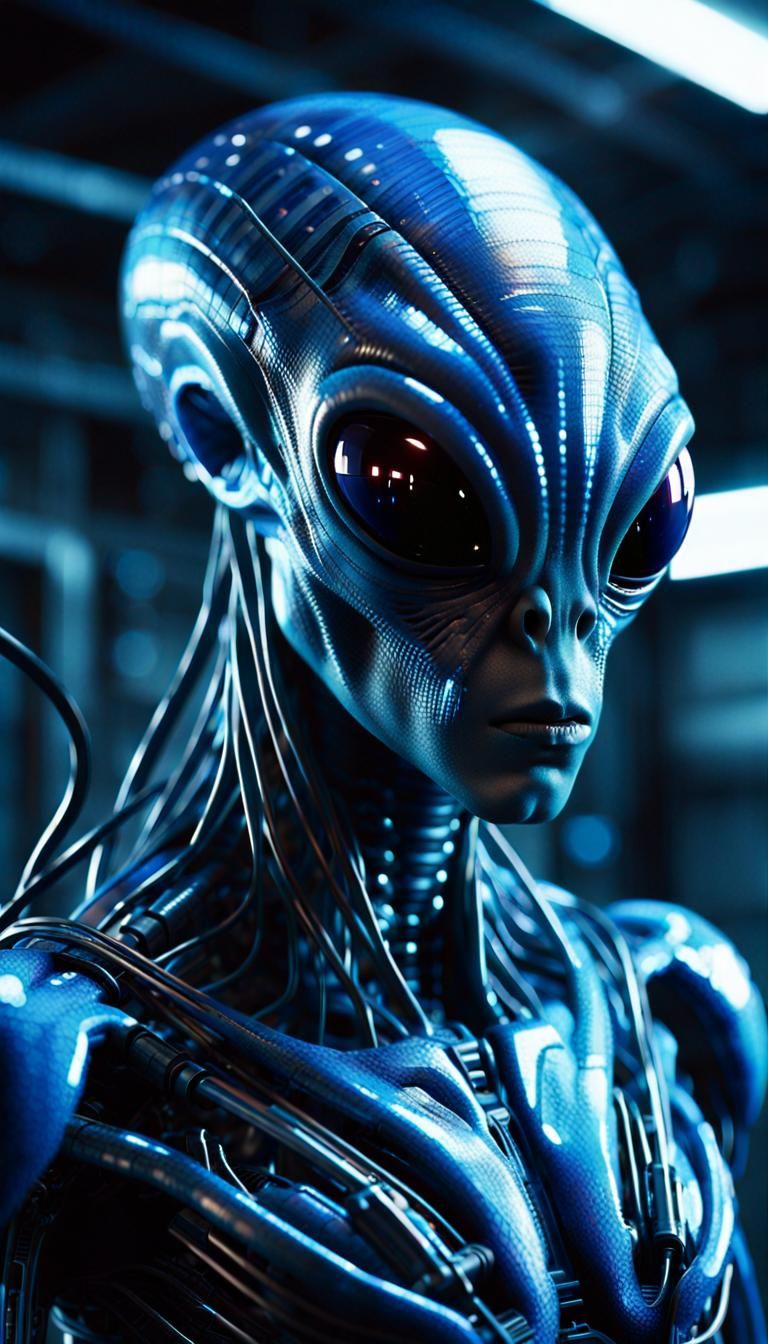 Science Fiction Motie in Dimly Lit Industrial Room