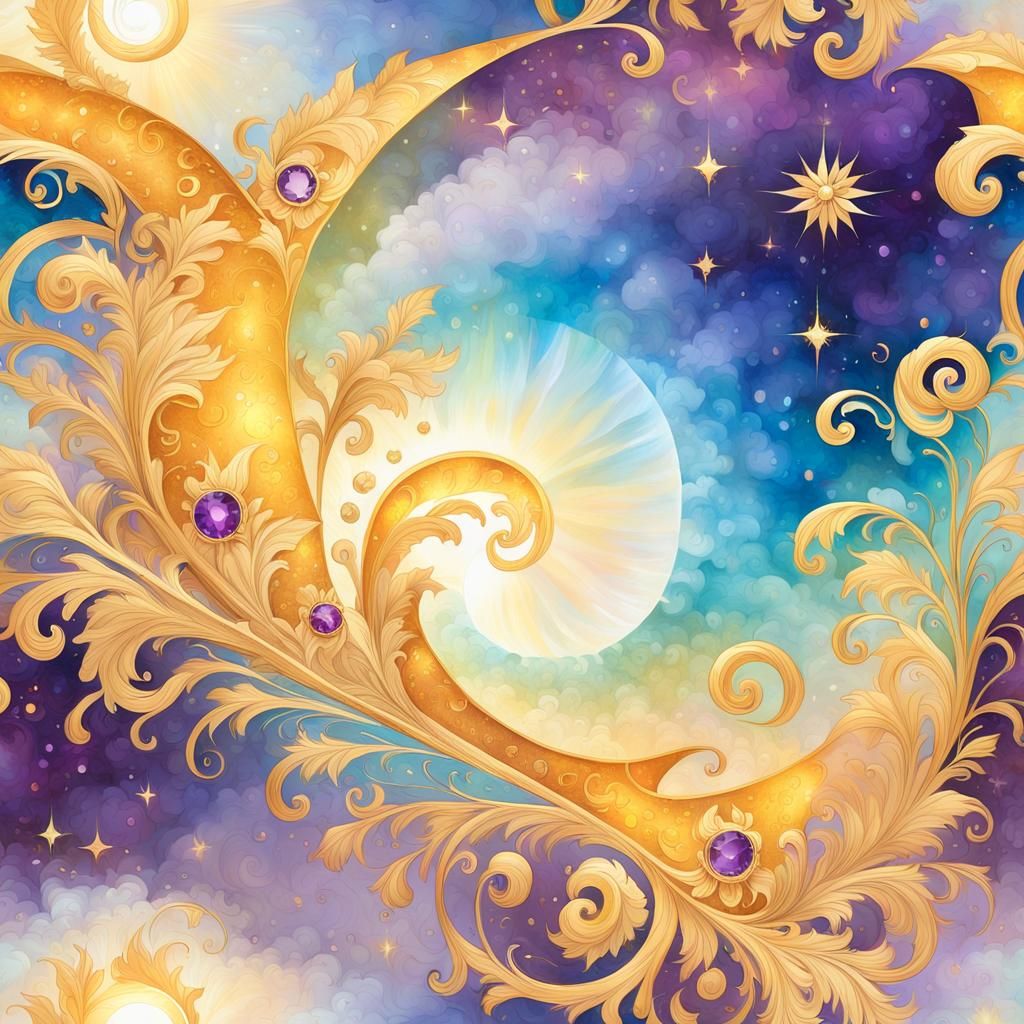 Rainbow Lit Golden Parchment Scroll with Crystals