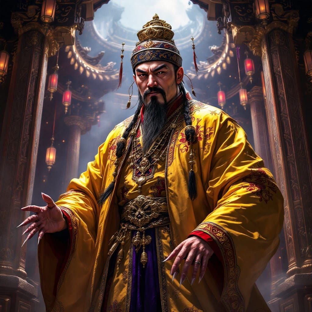 Chinese Man in Temple: Dark Fantasy Concept Art