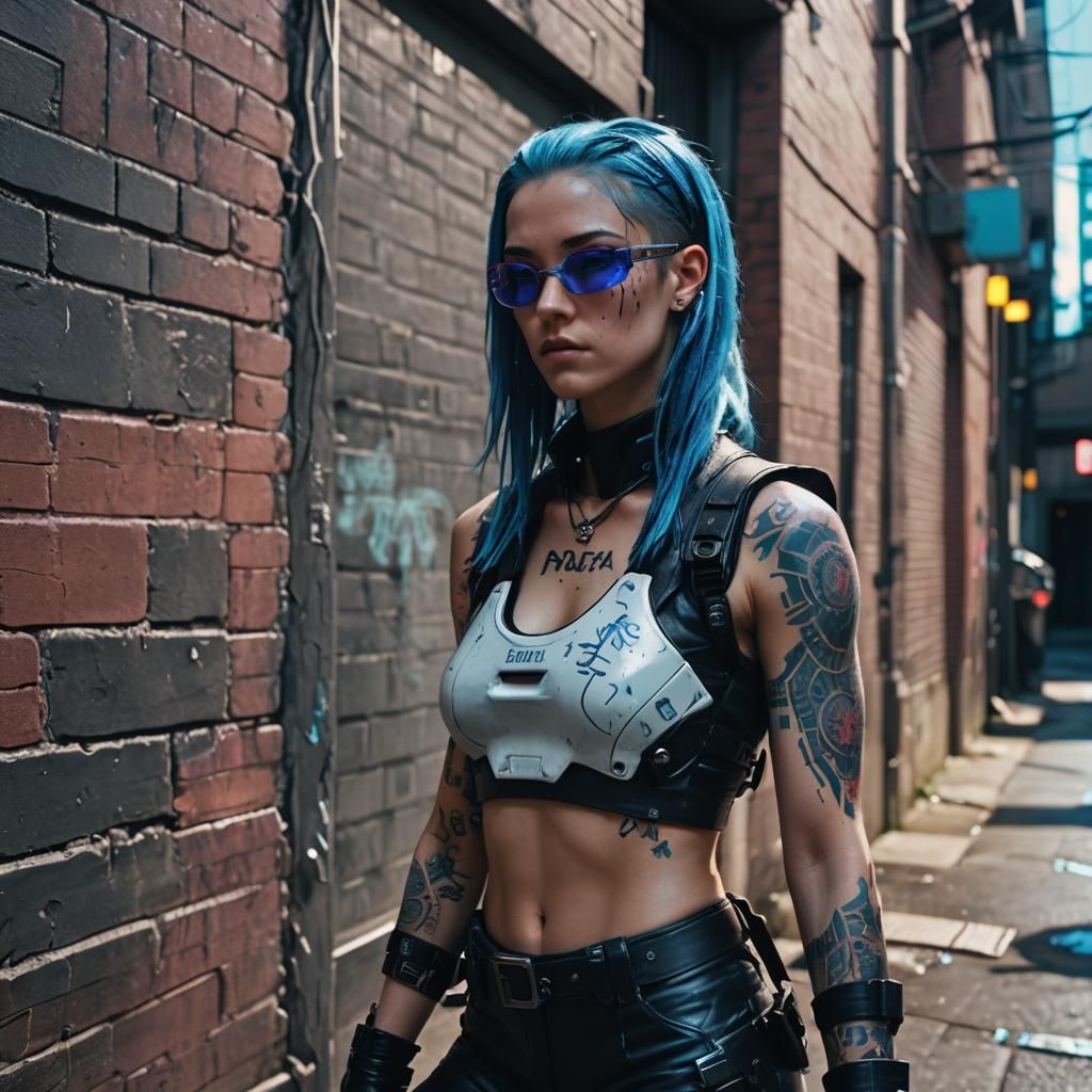 Cyberpunk Nova in Neon Alley: Cinematic Film Still