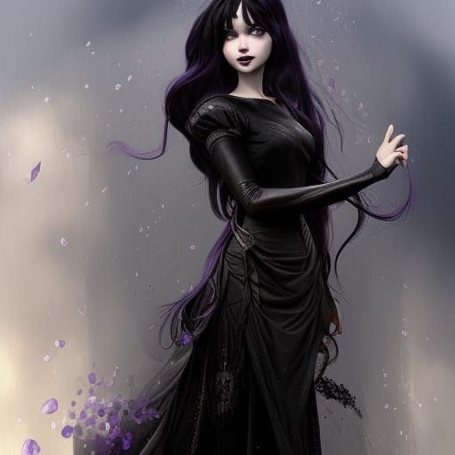 Evil Black-Haired Rapunzel Portrait in Gothic Style