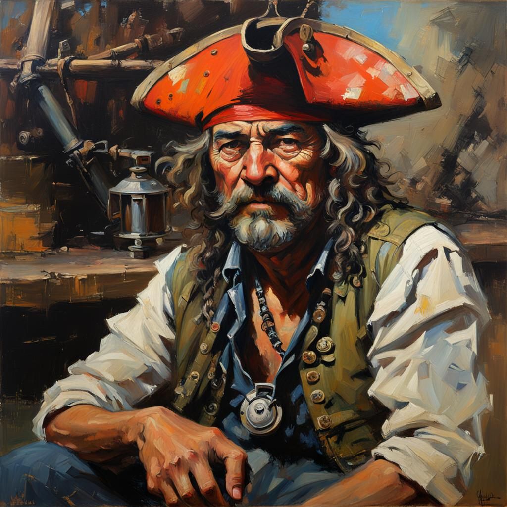 Drunk Pirate Portrait as Oil Painting