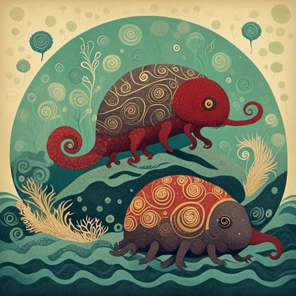 Colorful Sea Monsters in a Whimsical Style