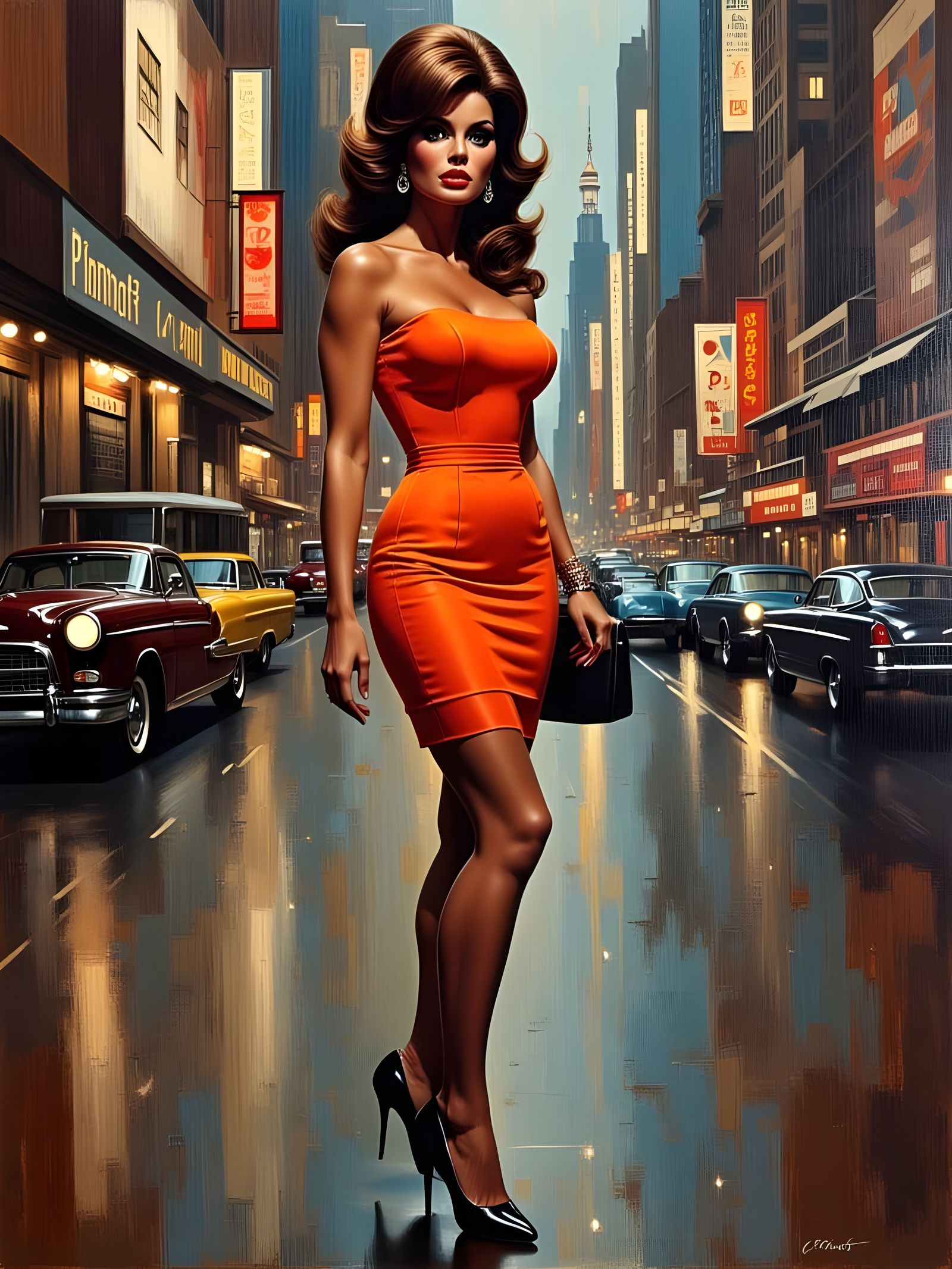 1960s Woman Portrait in Urban Impasto Style