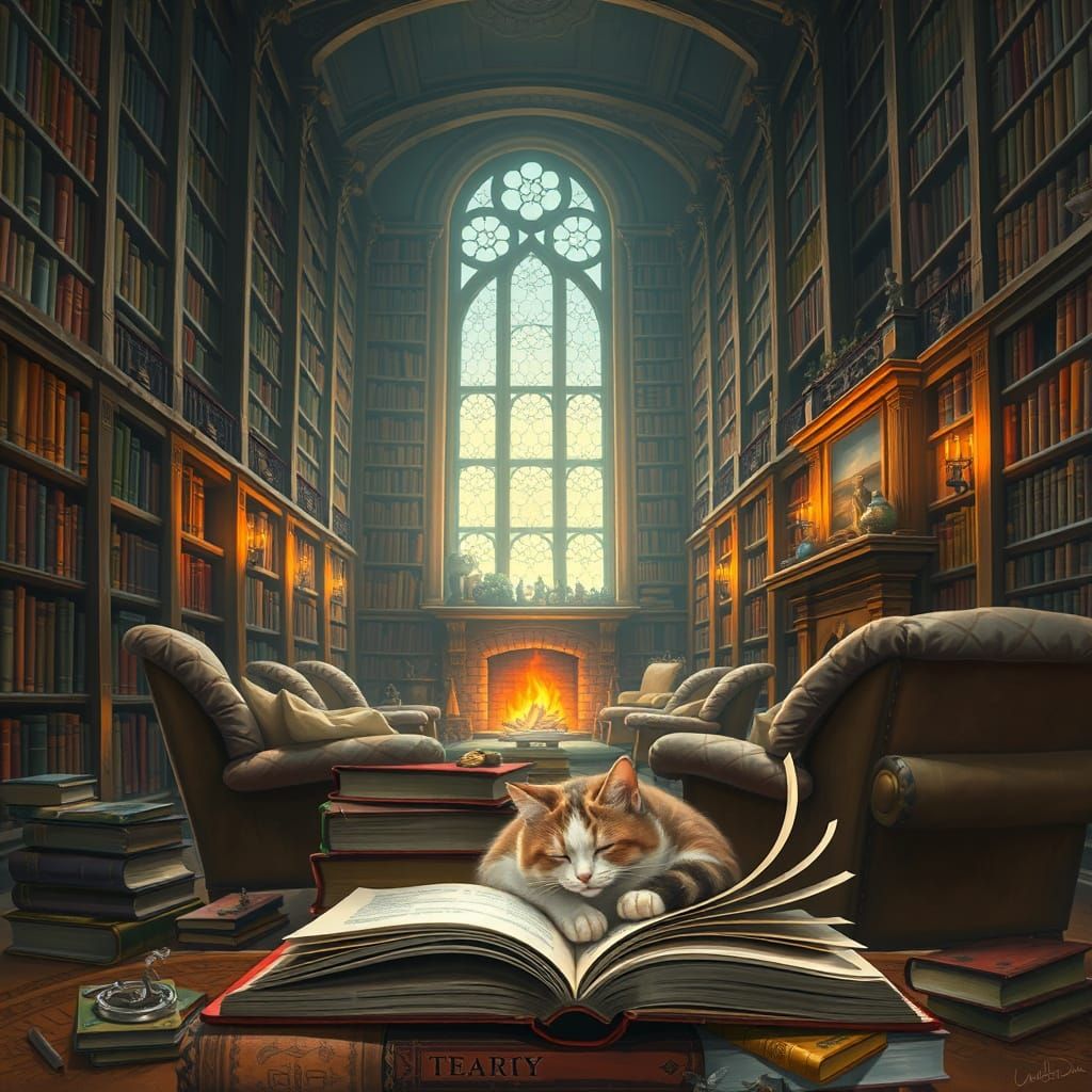 Cozy Sunlit Library Sanctuary