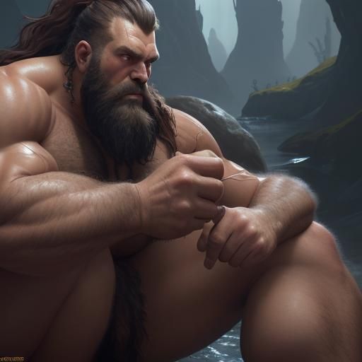 Muscular Giant's Hairy Legs: Detailed Matte Painting