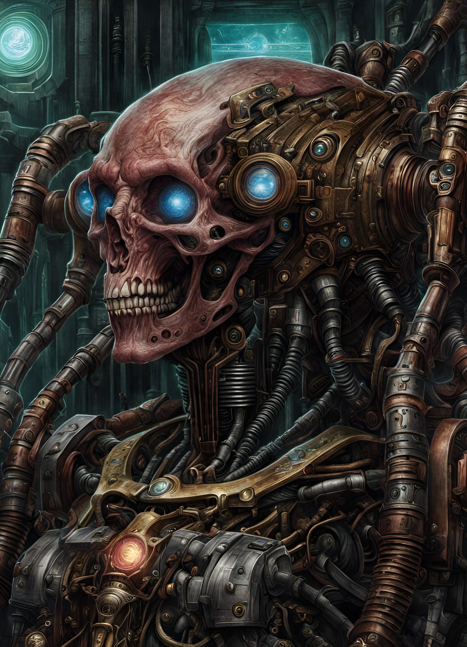 Omnissiah: Steampunk Cyborg Deity in Colored Pencil